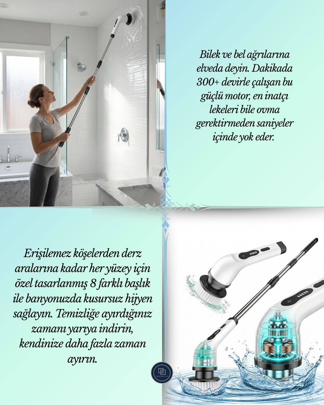 Yeni Nesil Şarjlı Temizlik Fırçası 9 Başlıklı