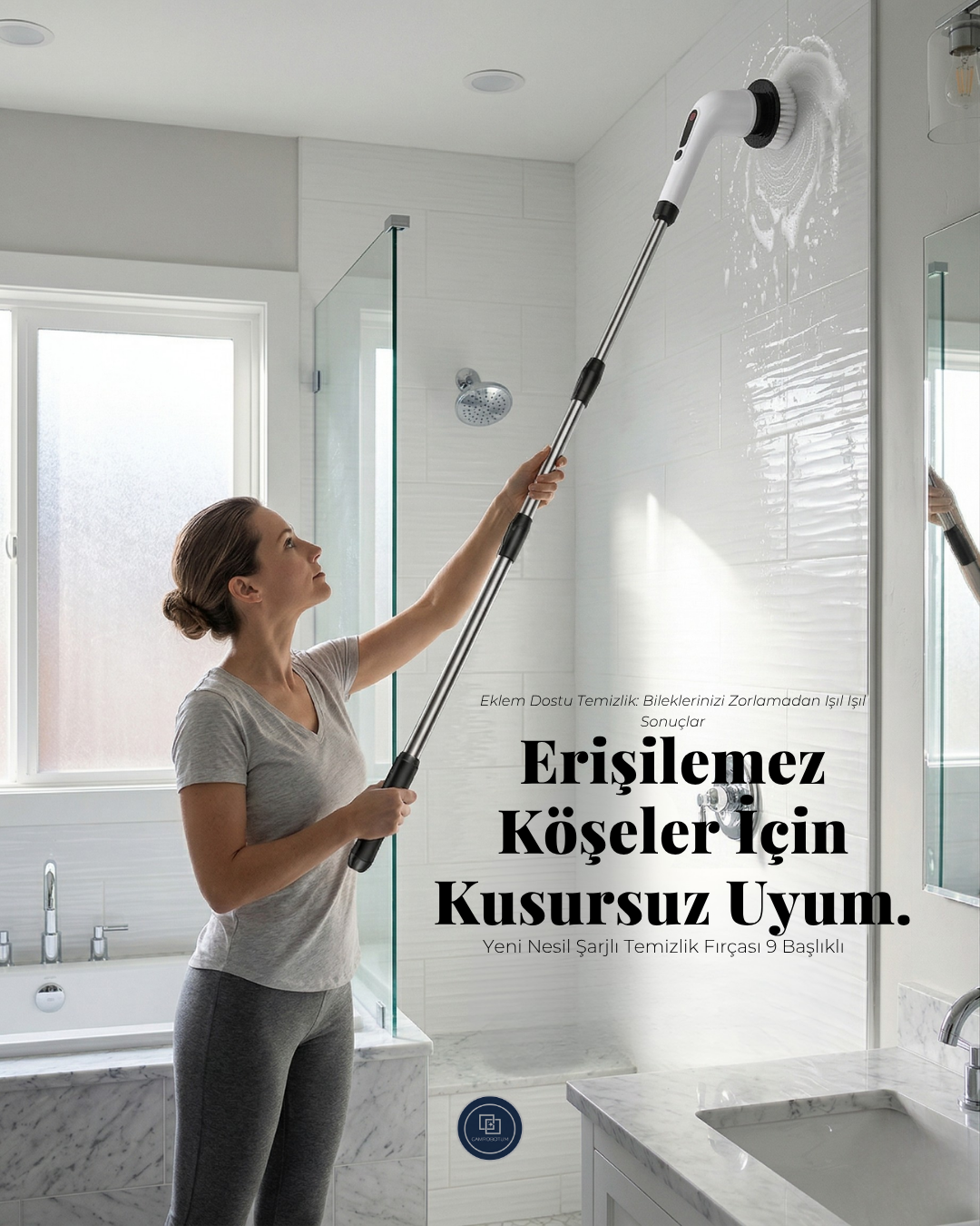 Yeni Nesil Şarjlı Temizlik Fırçası 9 Başlıklı