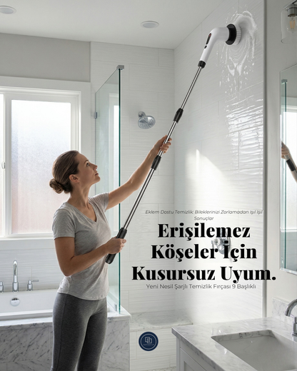 Yeni Nesil Şarjlı Temizlik Fırçası 9 Başlıklı