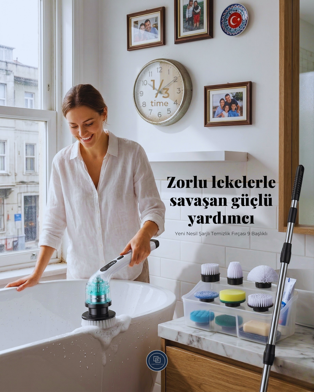 Yeni Nesil Şarjlı Temizlik Fırçası 9 Başlıklı